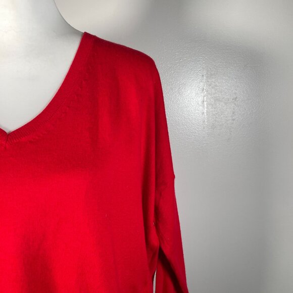 Express Red V Neck Tight Knit Zip Front Long Sleeve Pullover Sweater SP - Picture 4 of 13